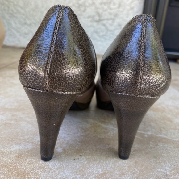 East Fifth Brown Peep Toe Heels - Picture 3 of 13